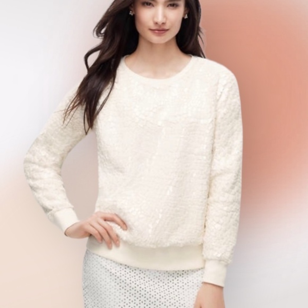 Ann Taylor Cream Sparkly Textured Sweatshirt Size‎ Small